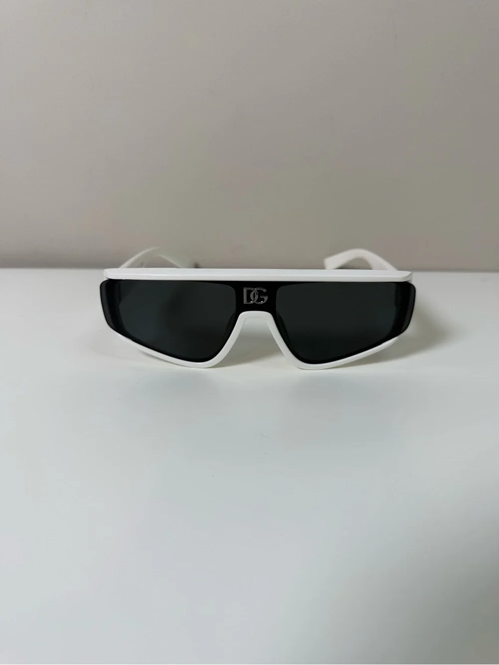 Dolce & Gabbana White Shield Sunglasses DG6177 Black Lens Wrap Style w/ Case
